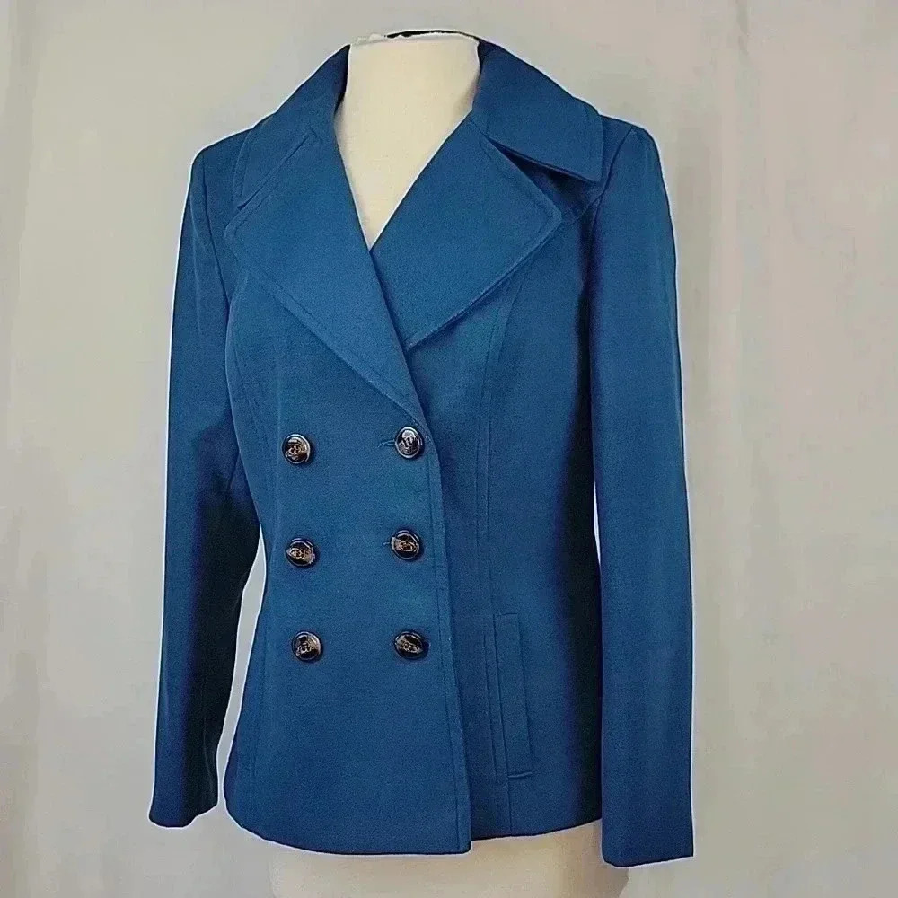 Sears Simply Styled Pea Coat Cerulean Blue Size Medium